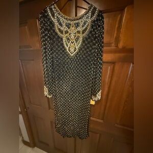 Vintage 80s Black Beaded Evening Dress | Art Deco Glam | Cocktail Party Dress